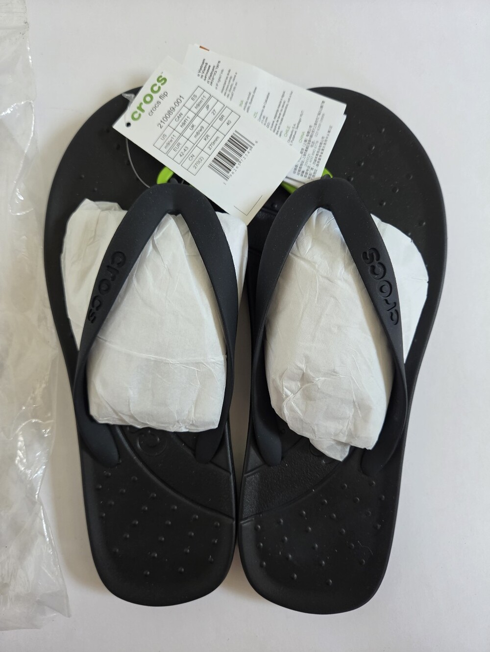 NWT Crocs classic black flip flops unisex size W11 M9